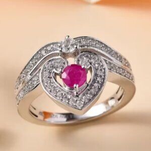 Premium Montepuez Ruby and White Zircon Art Deco Ring